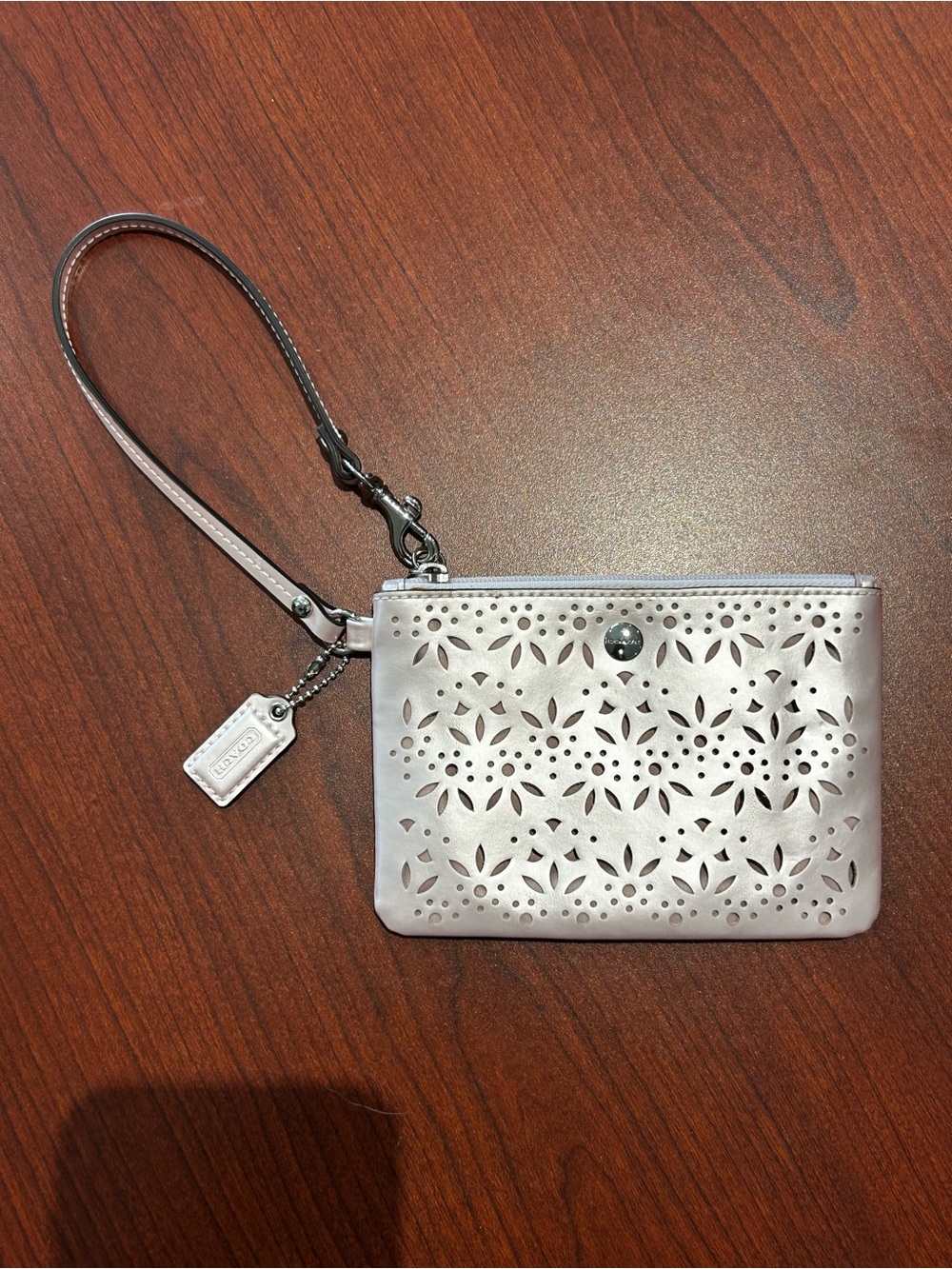 Coach Light Pink Perforated Leather Wristlet with Strap